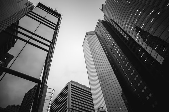 Modern Office Buildings in Hong Kong, Black and White color