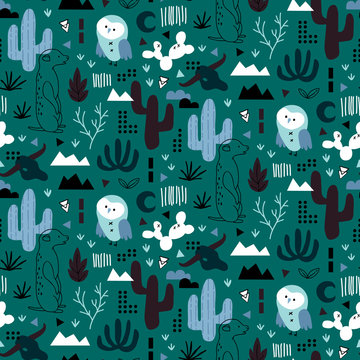 vector seamless background pattern with funny baby desert animals for fabric, textile