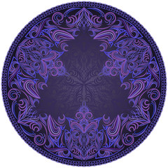 Vintage winter round pattern with pinstriping elements. Vector round  print.