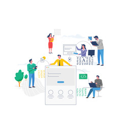 Company employees collaborating on a project. Teamwork concept. Modern flat design illustration. 