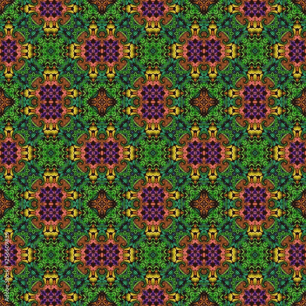 Poster seamless raster pattern in oriental style flower psychedelic mosaic pattern for wallpaper, backgroun