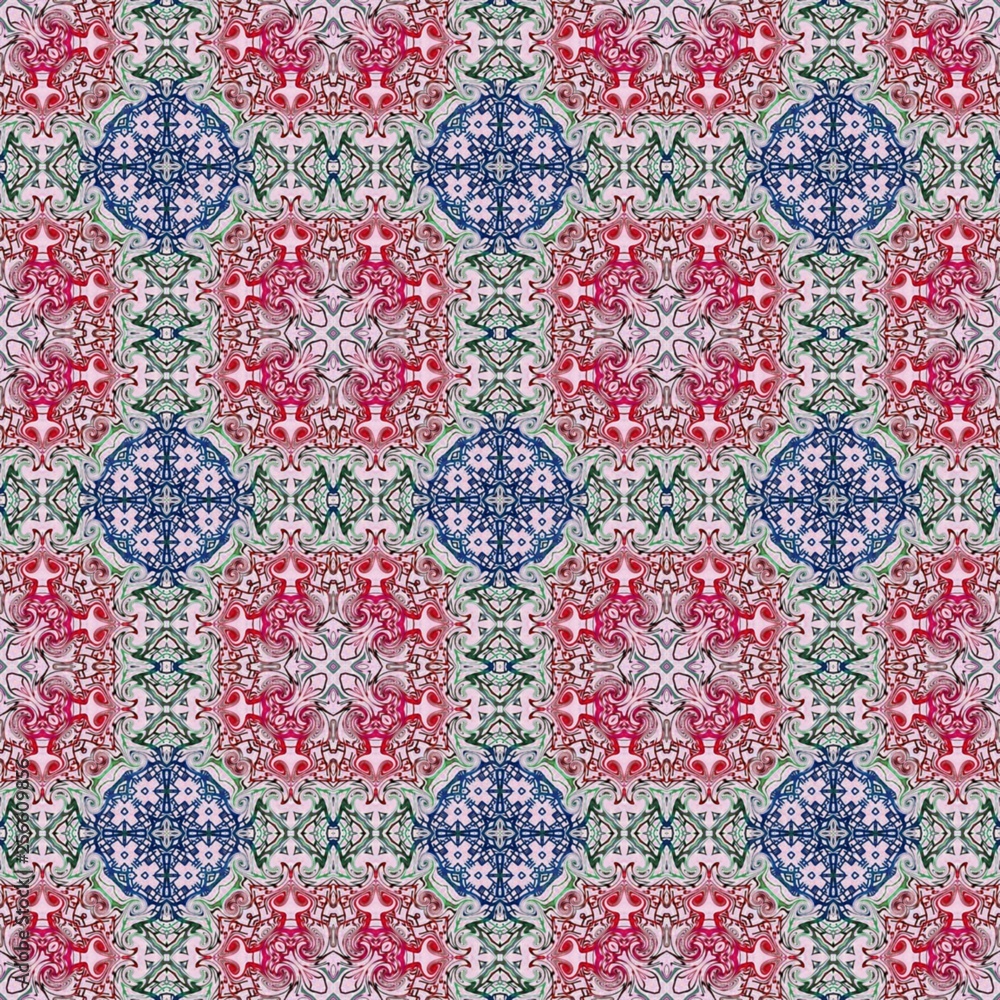Poster seamless raster pattern in oriental style flower psychedelic mosaic pattern for wallpaper, backgroun