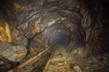 Undeground gold mine tunnel drift