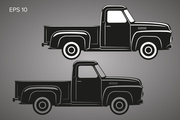 Old retro pickup truck vector illustration. Vintage transport vehicle