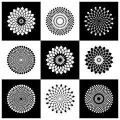 Circle design elements set. Abstract round geometric patterns.