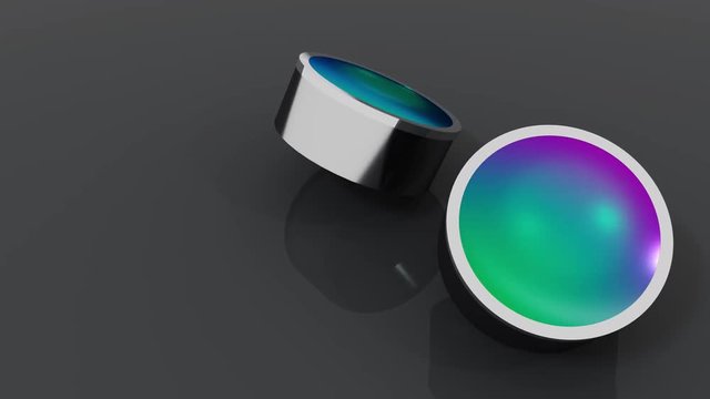 Abstract set of 3d cylinder with  glass reflection surface rotating on dark background. 4k animation looping render footage.