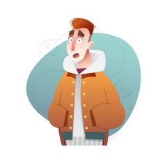 Handsome flat design set template with vector boy in winter clothes in cartoon style.