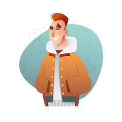 Handsome flat design set template with vector boy in winter clothes in cartoon style.