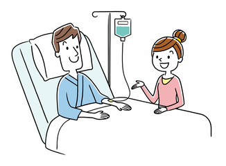 入院している若い男性と妻