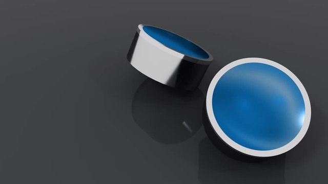 Abstract set of 3d cylinder with  glass reflection surface rotating on dark background. 4k animation looping render footage.