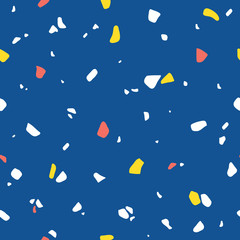 Terrazzo seamless pattern in Dark Blue, Coral, Yellow and White
