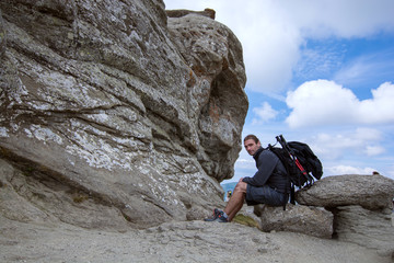 The beautiful Sphinx. A geomorphologic rocky structures in Bucegi Mountains, Romania. Natural landmark and ancient stone