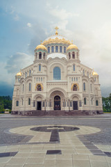 Fototapeta na wymiar Kronstadt Naval Cathedral of Saint Nicholas near the Saint-Petersburg