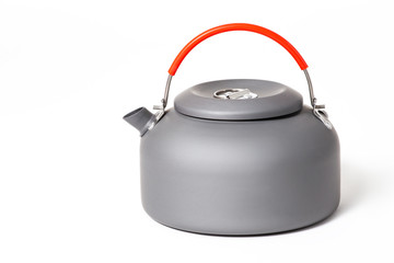 aluminum camping kettle isolated on white