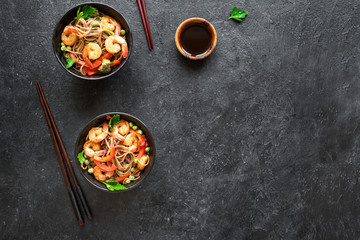 Stir fried soba and prawns