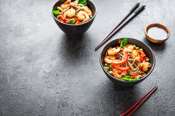 Stir fried soba and prawns