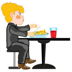 Young person for eaten by table.Vector illustration