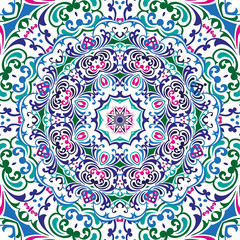 Beautiful white mandala. Mandala vector rainbow background. Ethnic round ornament. EPS 10.