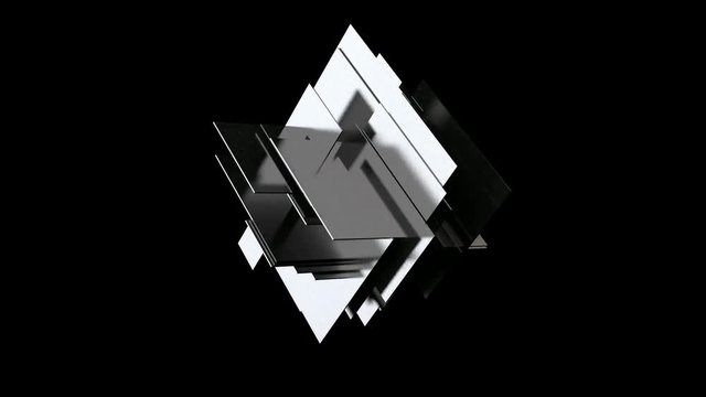 3D animation of the appearance of many planes changing their shape, moving and rotating. Alpha channel available