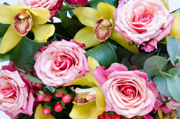 Flowers composition. Bouquet flowers. Top view. - Image