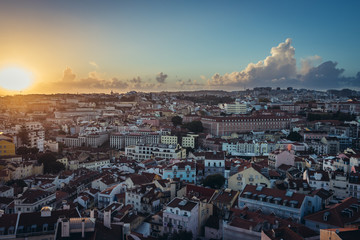 Evening aerial view on a Lisbon city in Portugal