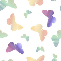 Seamless pattern of butterflies on a white background with hand painted watercolor. Design of Wallpaper, fabrics, posters © Julia