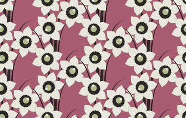 daffodil field floral seamless pattern in retro shades