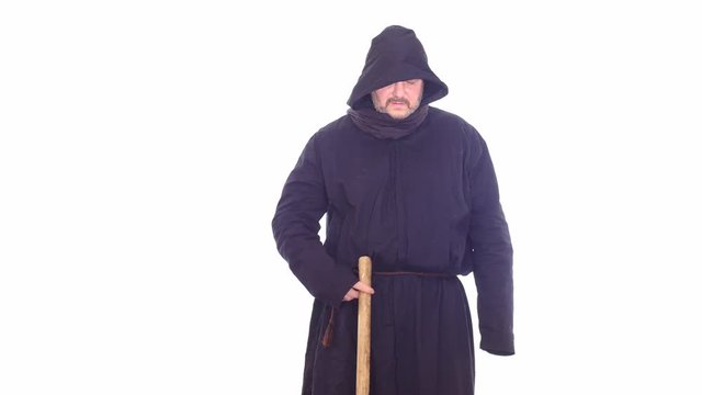 old times miner of precious stones in black hoodie white screen