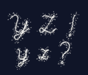 Vector sparkler alphabet font YZ!? letters for birthday and new year