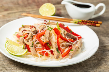 Glass noodles salad with meat.