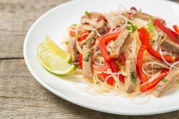 Glass noodles salad with meat.