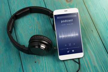 Listen podcast online concept - online music player app on smartphone