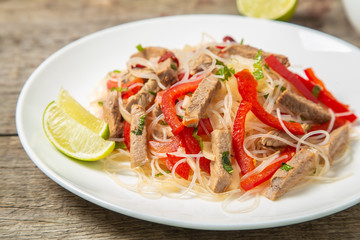 Glass noodles salad with meat.