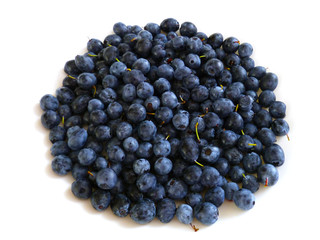 Blueberries. Fresh raw blue berries  isolated on white background. Heap of blueberries, close up, selective focus.