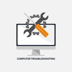 Computer troubleshooting services flat design vector illustration