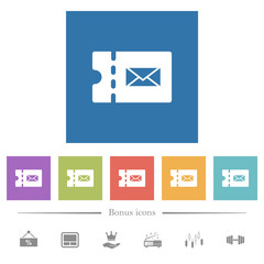 Postal discount coupon flat white icons in square backgrounds