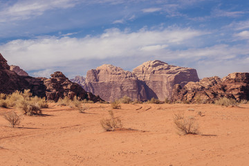 Fototapeta na wymiar Desert landscape in Wadi Rum - famous valley in Jordan