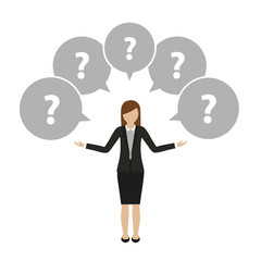 business woman character has many questions isolated on white background vector illustration EPS10