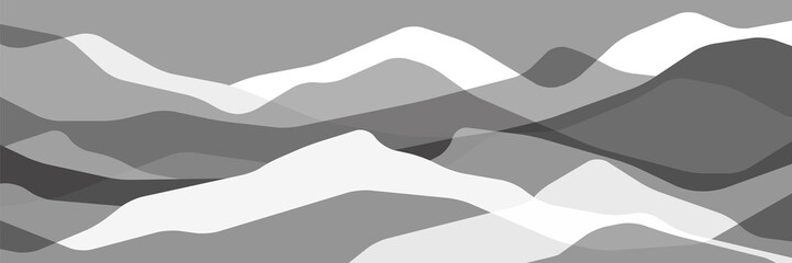 Monochrome mountains, translucent gray waves, abstract glass shapes, modern background, vector design Illustration for you project