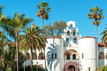 Hepner Hall housing School of Social Work, symbol of San Diego State University, California, USA - 256620078