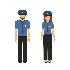 man and woman character policeman and policewoman in uniform isolated on white background vector illustration EPS10