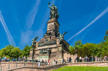 Lovely view of the monument Niederwalddenkmal on a nice sunny day with a blue sky. The Germania...