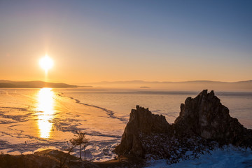 Obraz premium Cape Burkhan (Shaman Rock) on Olkhon Island at Baikal Lake, Siberia, Russia