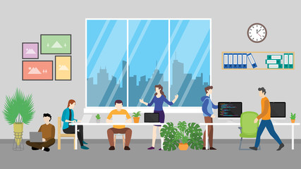 coworking space for team discussion in the modern office room - vector illustration