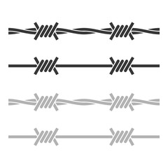 Seamless Barbed Wire Silhouettes on White Background. Vector