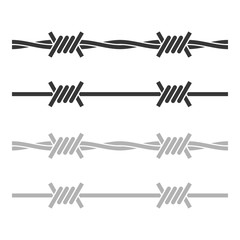 Seamless Barbed Wire Silhouettes on White Background. Vector