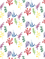 Patrón sin fisuras de diseño floral. Plantas y flores coloridas en el fondo blanco. 