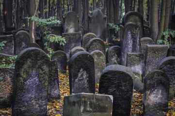 Old graves on the Jewish Cemetery located at Okopowa Street in Wola district of Warsaw