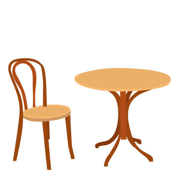  table round and chair brown