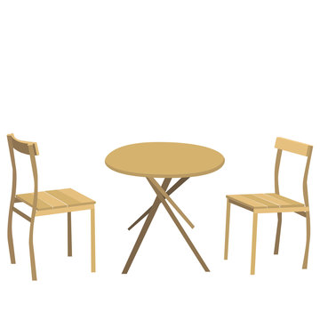 isolated table round and two chairs brown